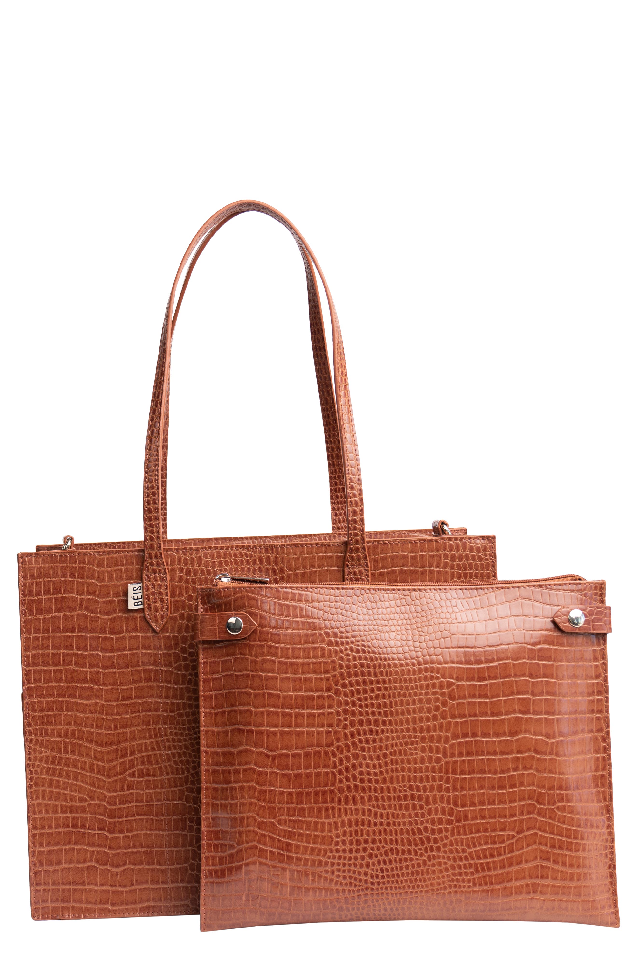 Béis Mini Work Croc Embossed Faux Leather Tote, Main, color, 