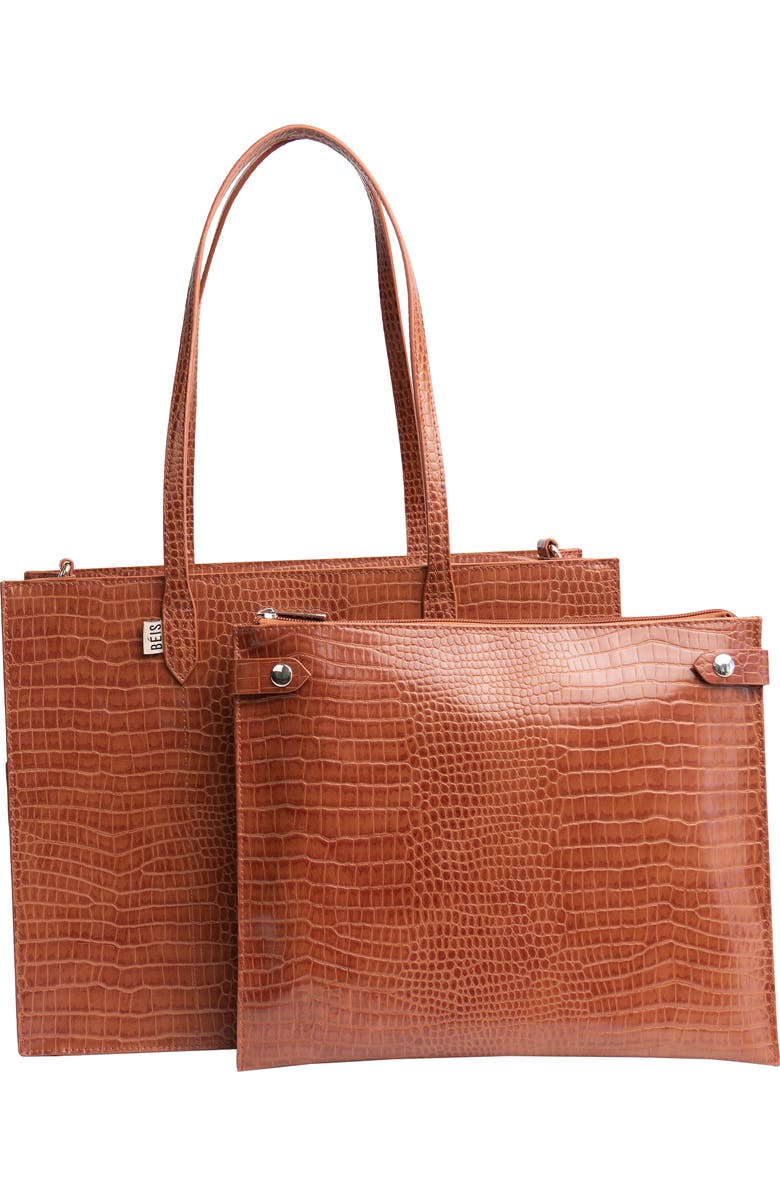 Béis Mini Work Croc Embossed Faux Leather Tote, Main, color,