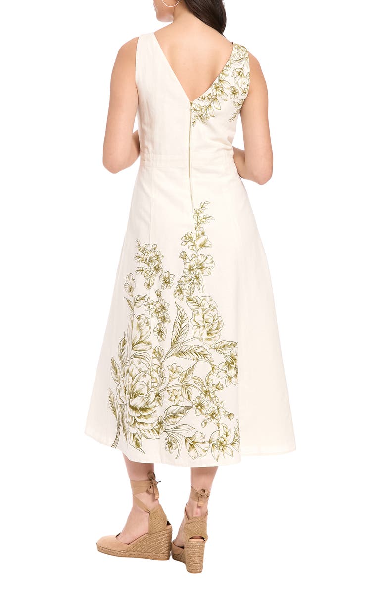 London Times Placement Print Midi Dress, Alternate, color, Cream/ Olive