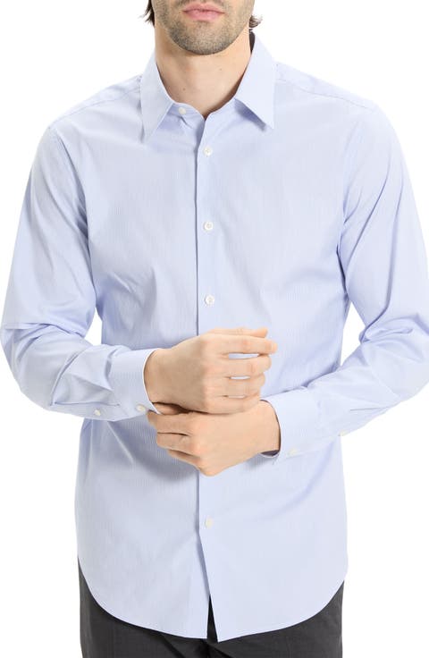 Sylvian Pinstripe Stretch Cotton & Nylon Button-Up Shirt