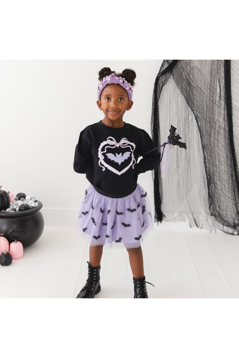 Rhinestone Bat Patch Halloween Sweatshirt, Alternate, color, Black