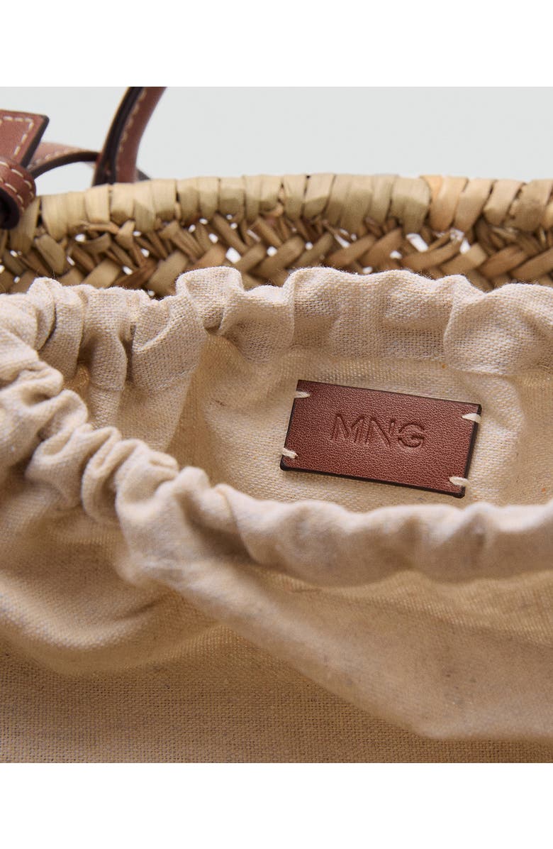 MANGO Small Double Handle Natural Fiber Crossbody Bag, Alternate, color, Leather