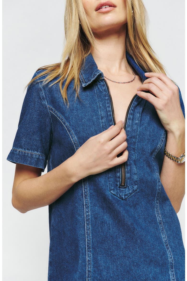 Quarter-Zip Stretch Organic Cotton Denim Minidress, Alternate, color, INDIO