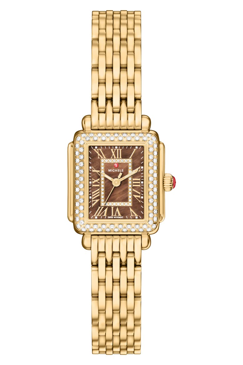 Mini Deco Madison Two-Tone 18K Gold Plate Diamond Bracelet Watch, 23mm x 24mm, Main, color, GOLD