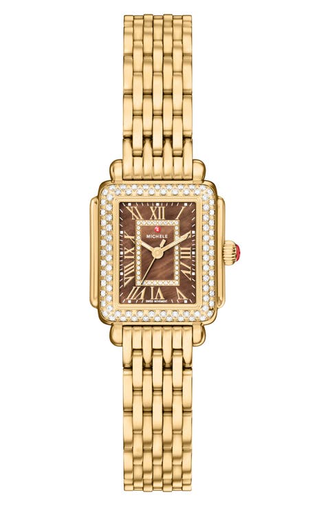 Mini Deco Madison Two-Tone 18K Gold Plate Diamond Bracelet Watch, 23mm x 24mm