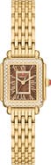 MICHELE Mini Deco Madison Two-Tone 18K Gold Plate Diamond Bracelet Watch, 23mm x 24mm