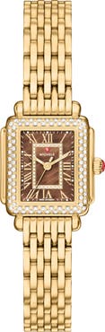 MICHELE Mini Deco Madison Two-Tone 18K Gold Plate Diamond Bracelet Watch, 23mm x 24mm
