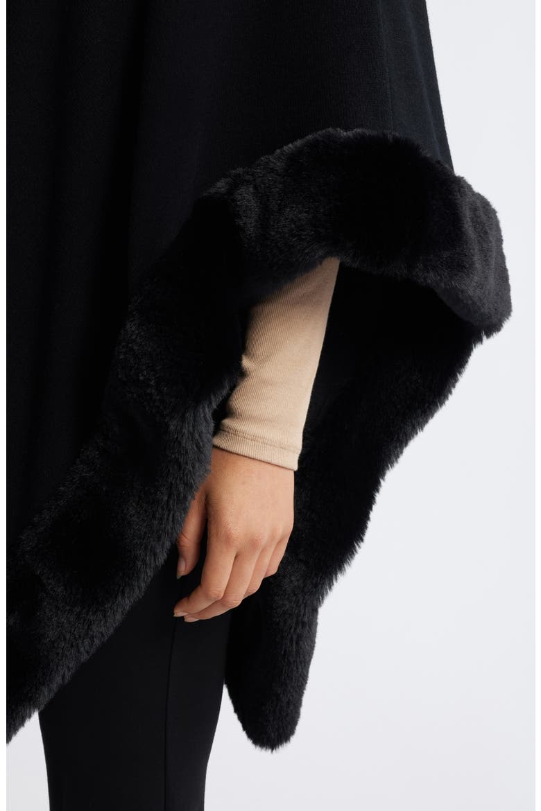Faux Fur Trim Poncho, Alternate, color, ANNE BLACK