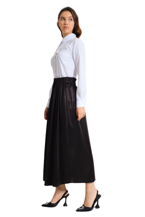 Mizalle Waisted Pleated Midi Skirt In Multi