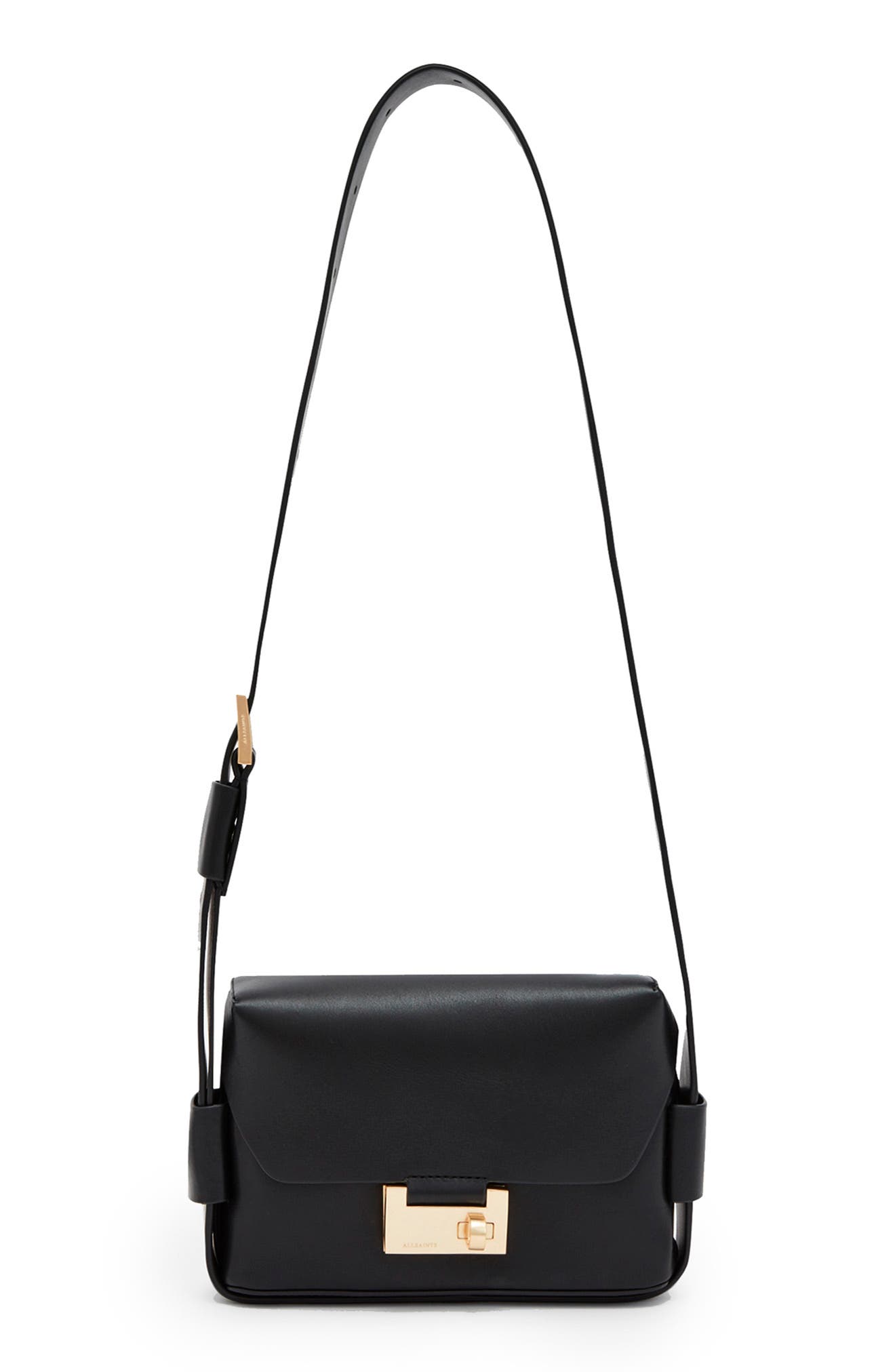 AllSaints Frankie Convertible Leather Crossbody Bag, Main, color, Black