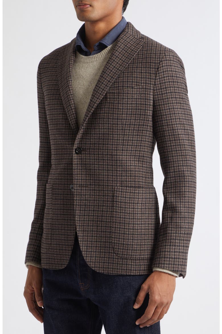 K Houndstooth Plaid Wool & Cashmere Double Cloth Sport Coat, Alternate, color, BLACK BROWN