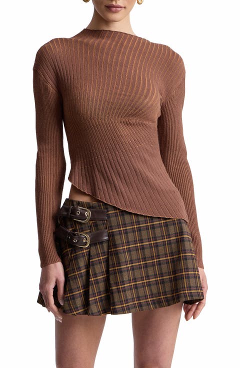 Radial Rib Asymmetric Hem Sweater