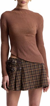Avec Les Filles Radial Rib Asymmetric Hem Sweater