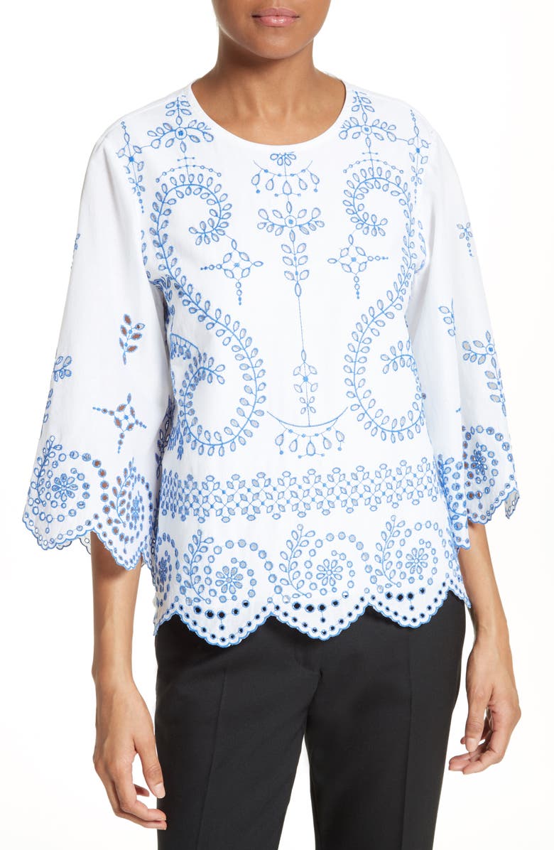 Tory Burch Mariana Broderie Anglaise Top, Main, color, White