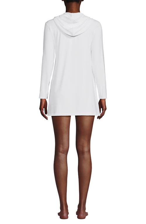 Lands' End Cotton Jersey Long Sleeve Hooded Swim Cover-up Dress In White