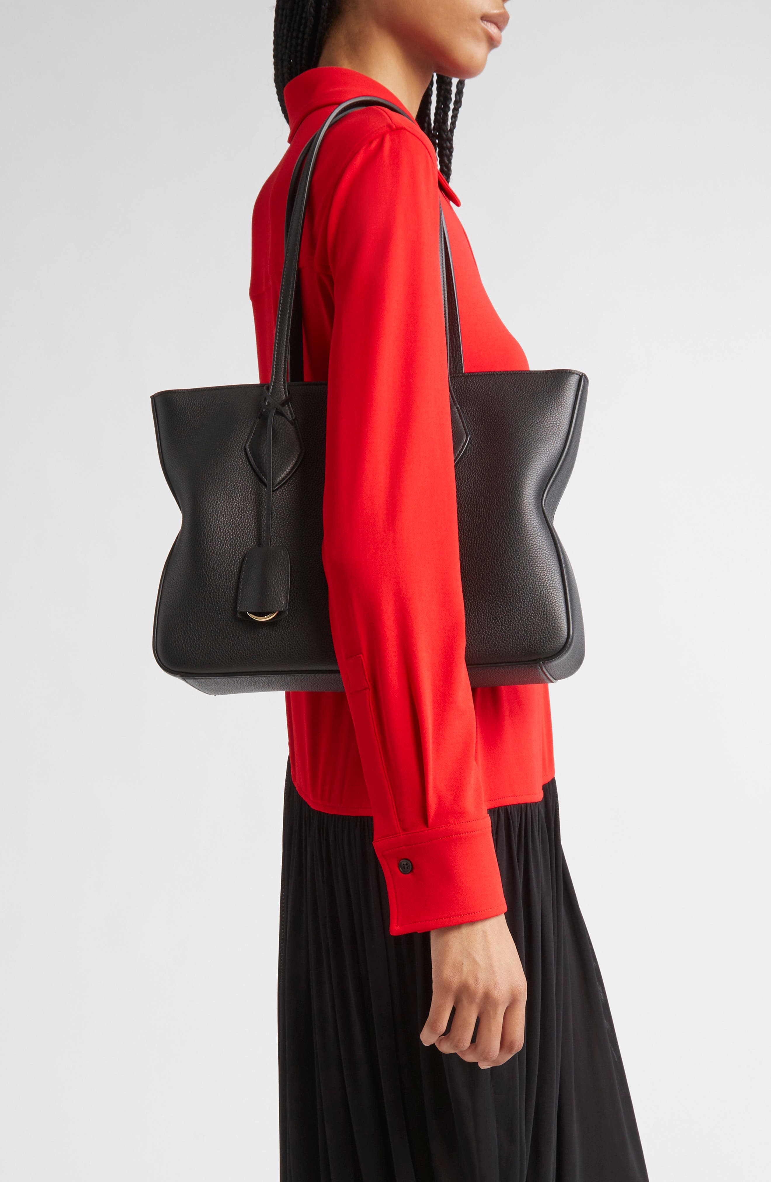 FERRAGAMO Small Star Leather Tote Bag, Alternate, color, Nero Nero