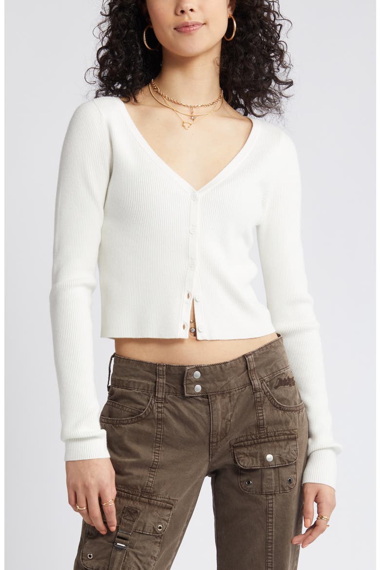Rib Crop Cardigan, Main, color, IVORY