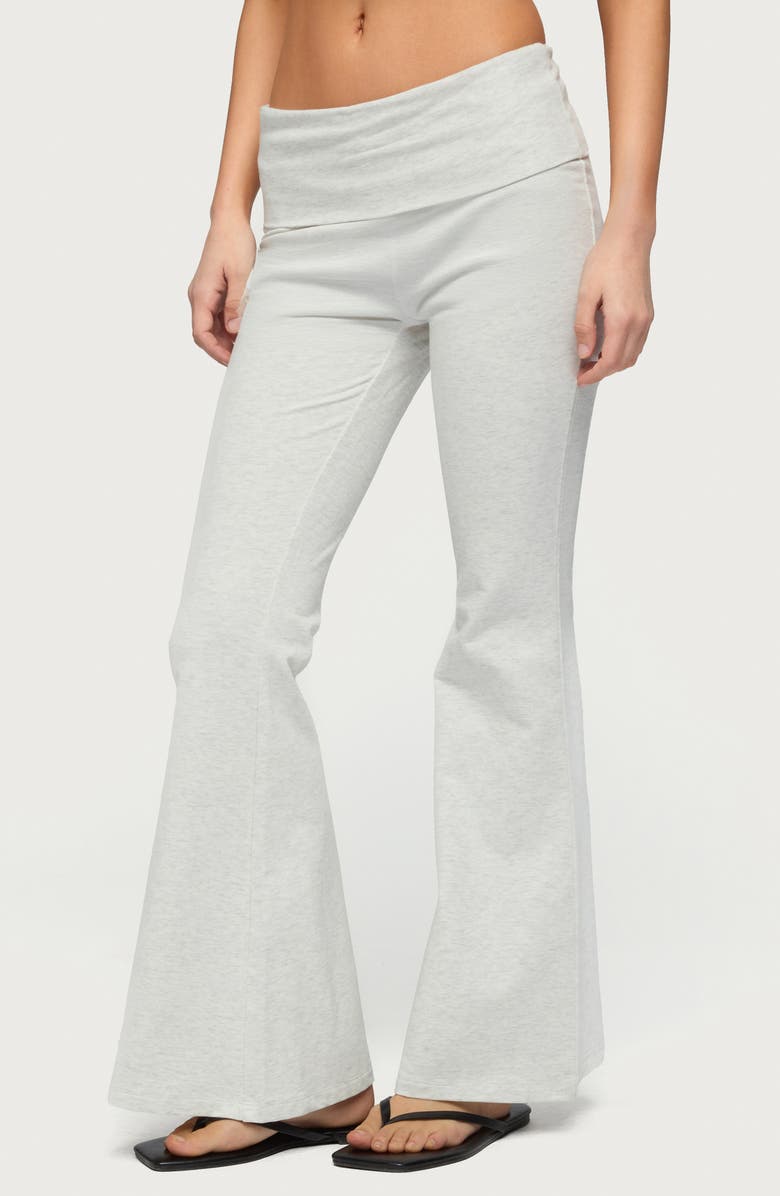 EDIKTED Naomi Foldover Flare Pants, Alternate, color, Gray-Melange