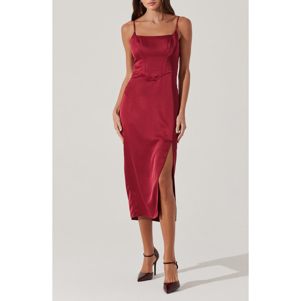 Astr The Label Satin Corset Midi Dress In Wine