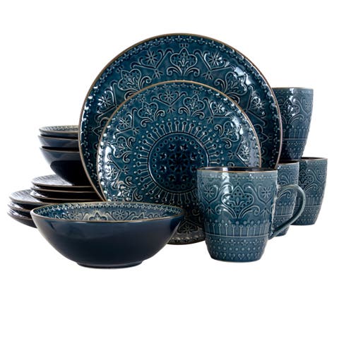 Deep Sea Mozaic 16 Piece Luxurious Stoneware Dinnerware with Complete Setting for 4