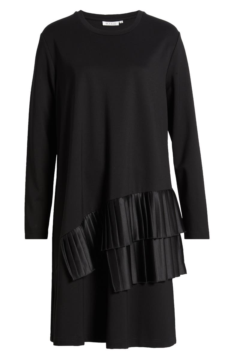 Masai Copenhagen Novalene Satin Pleat Detail Long Sleeve Shift Dress, Alternate, color, 