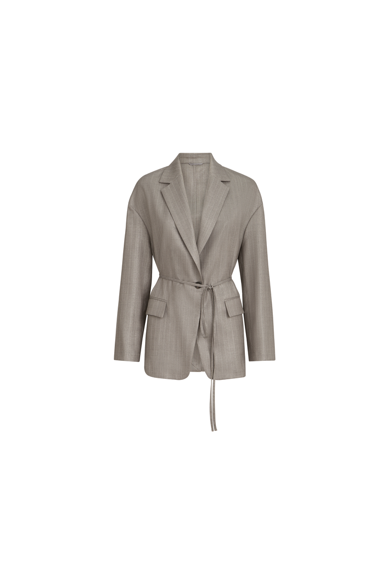 Sparkling virgin wool pinstripe blazer with monili, Alternate, color, Silver