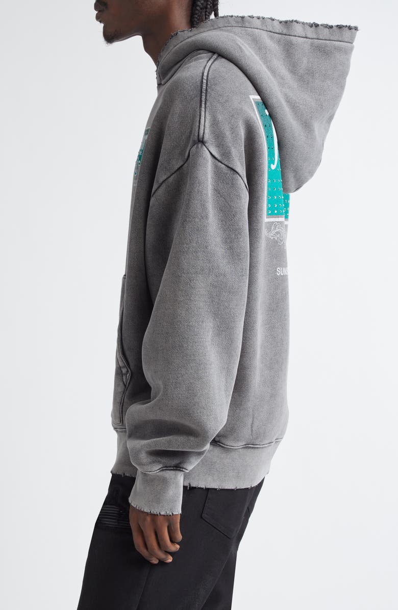 AMIRI Lounge Crystal Embellished Distressed Graphic Hoodie, Alternate, color, Black