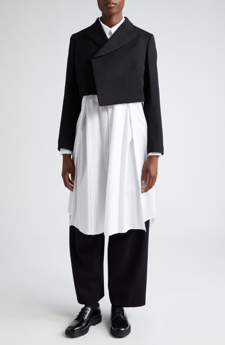 Comme des Garçons Comme des Garçons Asymmetric Crop Wool Gabardine Jacket, Alternate, color, 