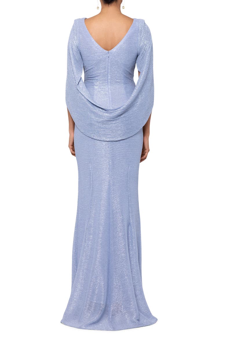 Cape Sleeve Metallic Crinkle Gown, Alternate, color, BLUE/SILVER