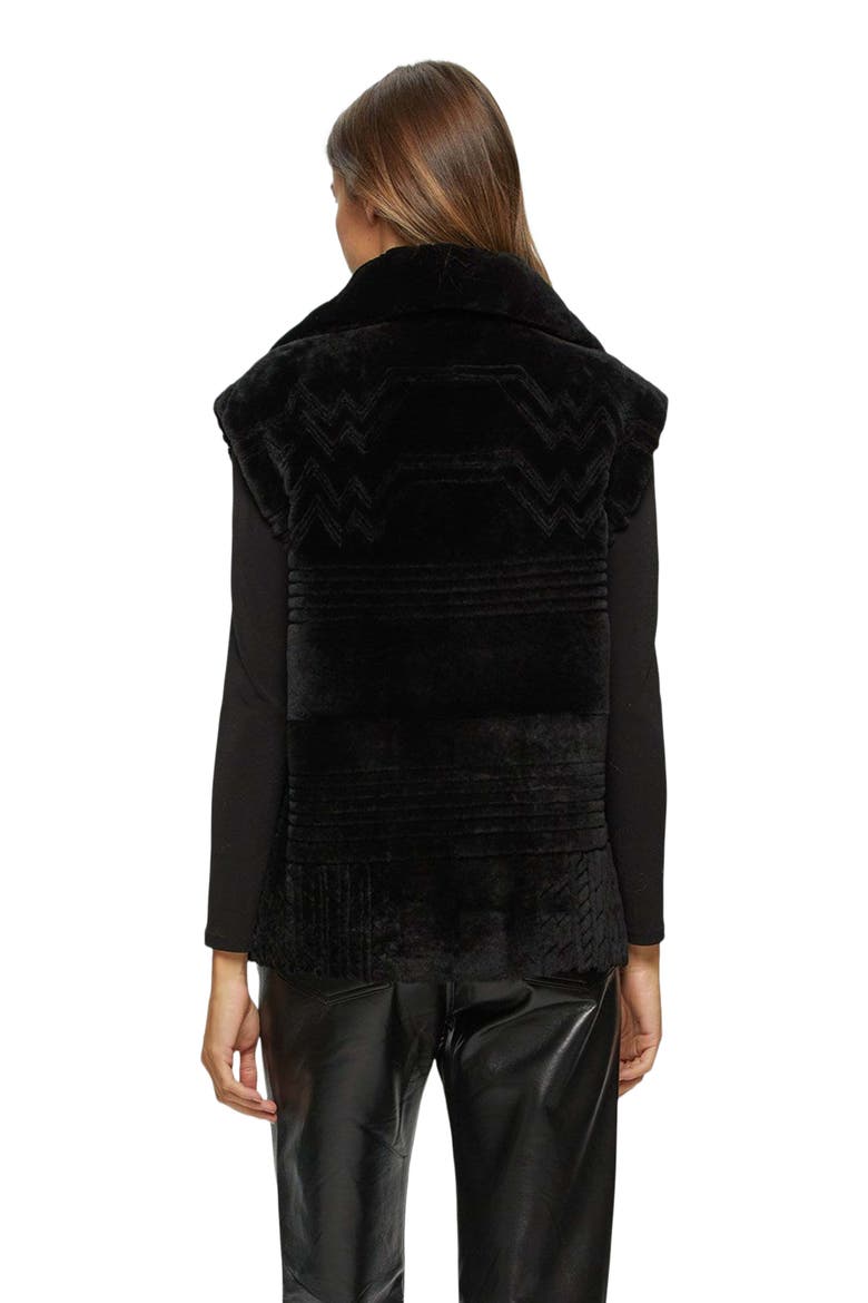 Genuine Shearling Zip Vest With Grooved Pattern, Alternate, color, BLACK