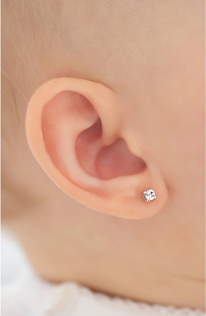 In Season Jewelry 14k Square Set Cubic Zirconia Solitaire Earrings, Alternate, color, Silver