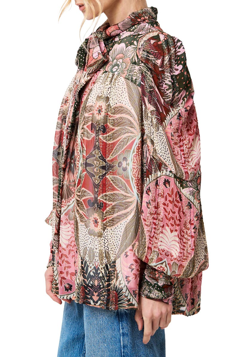 CIEBON Lynn Metallic Stripe Tie-Neck Top, Alternate, color, Red Multi