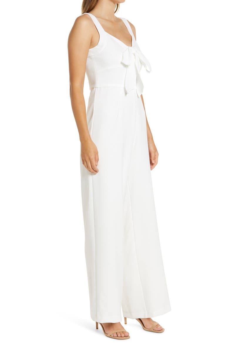Sleeveless Tie Neck Wide Leg Jumpsuit, Alternate, color, IVORY