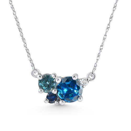 Bliss Diamond 3ct Blue Sapphire Topaz Aquamarine Diamond Pendant Necklace 14k Gold Lab Grown In 14k White Gold