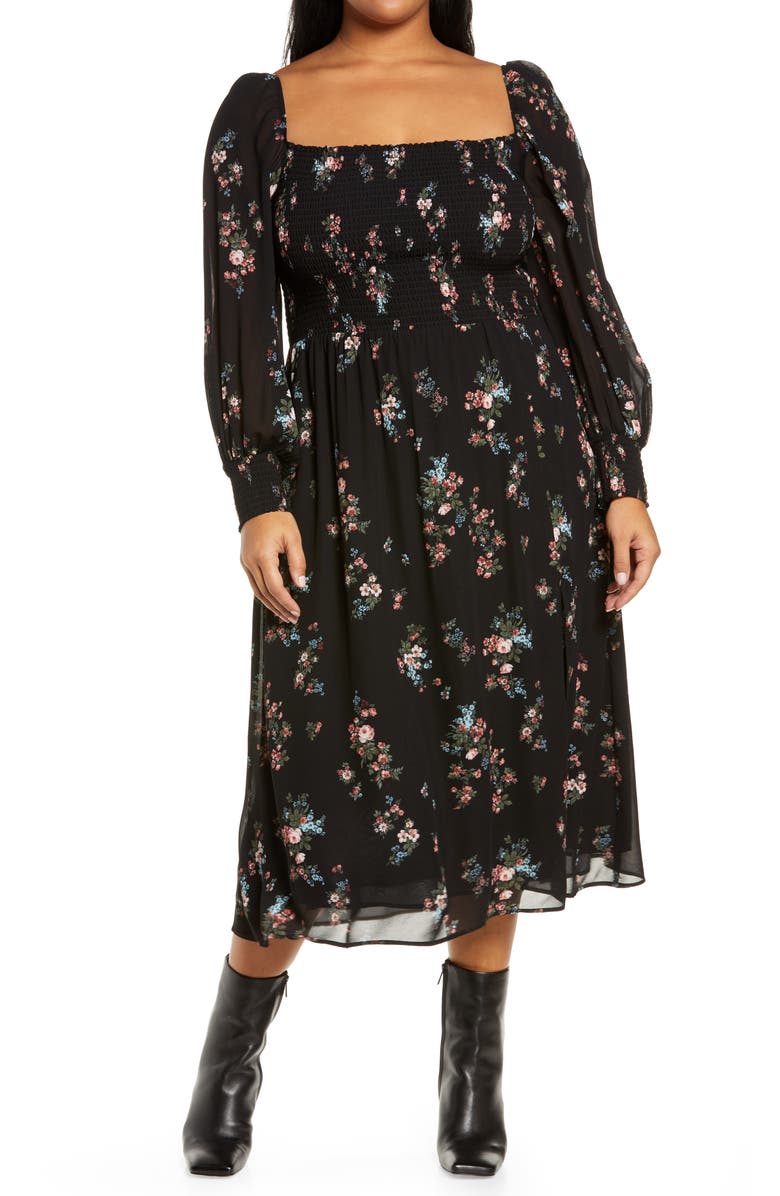 Reformation Cello Floral Long Sleeve Midi Dress, Main, color, 
