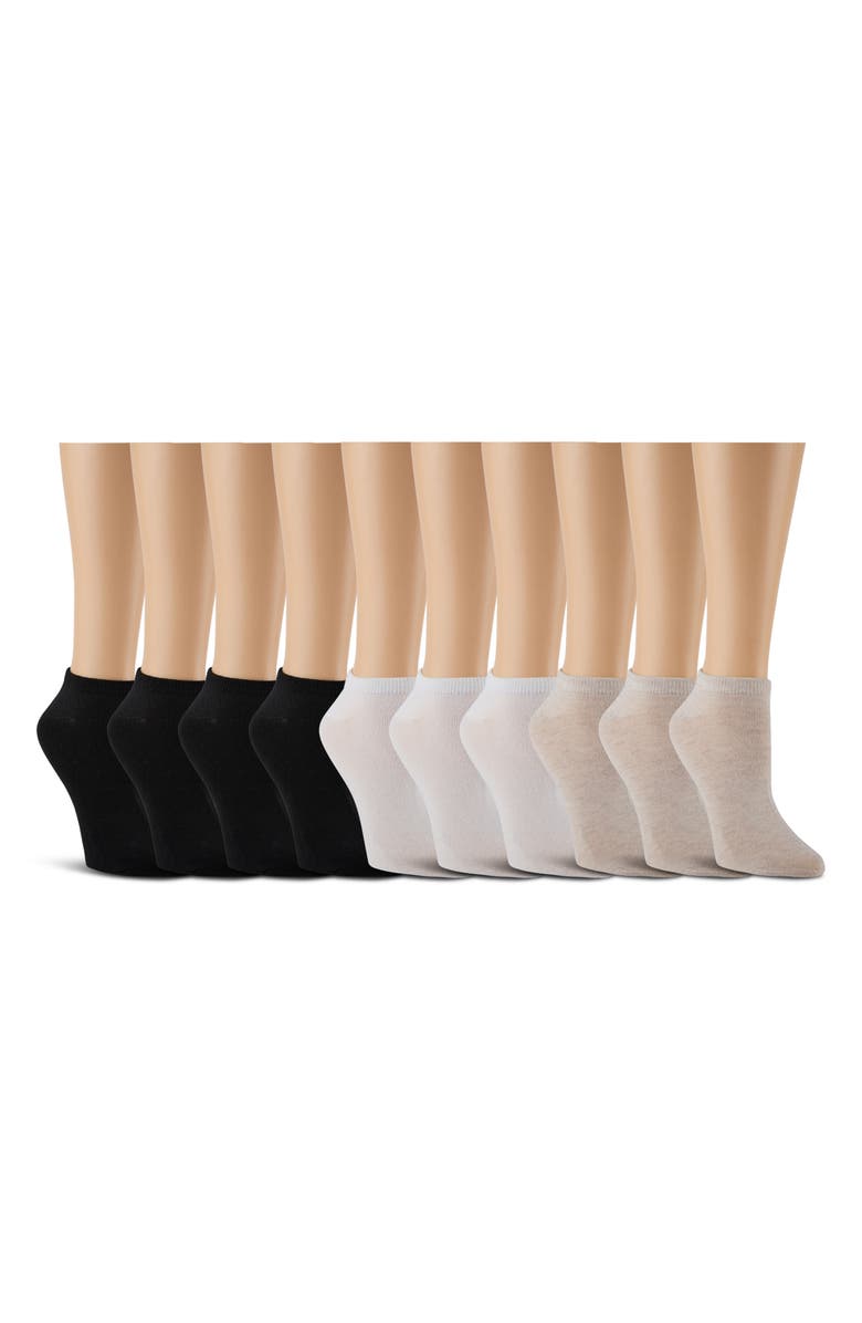 Laundry by Shelli Segal 10-Pack Assorted Ankle Socks, Alternate, color, Oatmeal Heather/ White/ Black