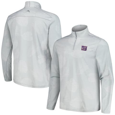 Men's Tommy Bahama Gray New York Giants Delray Frond IslandZone Half-Zip Sweatshirt