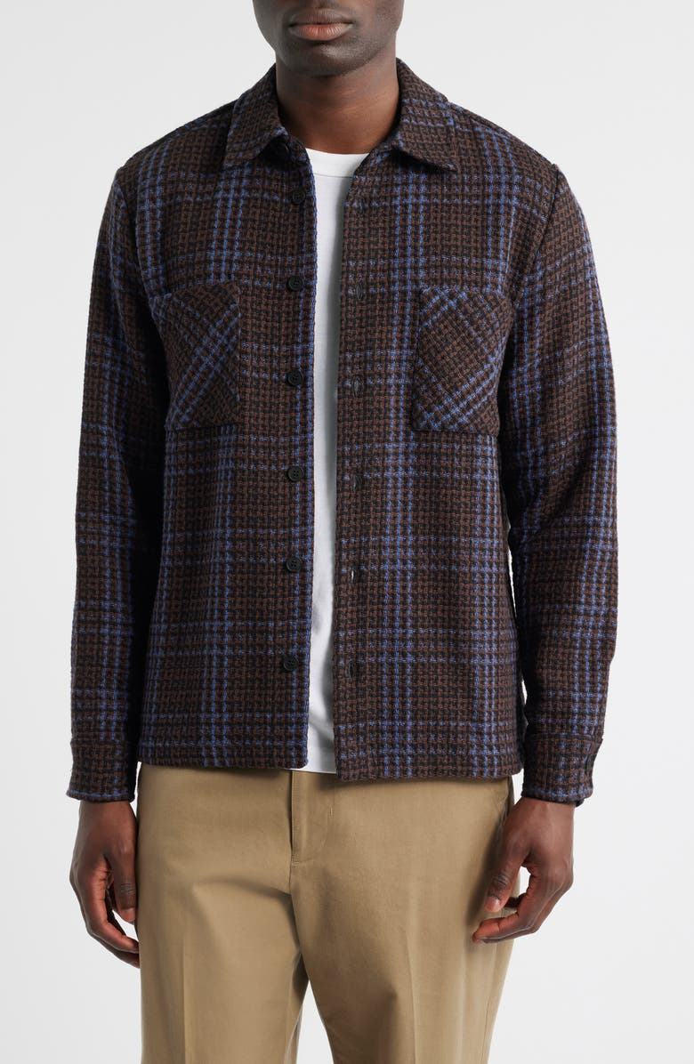 Wax London Whiting Plaid Recycled Cotton Blend Shirt Jacket, Main, color, Brown / Blue
