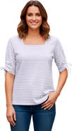 Jessica London Stretch Cotton Tie Sleeve Square Neck Tee