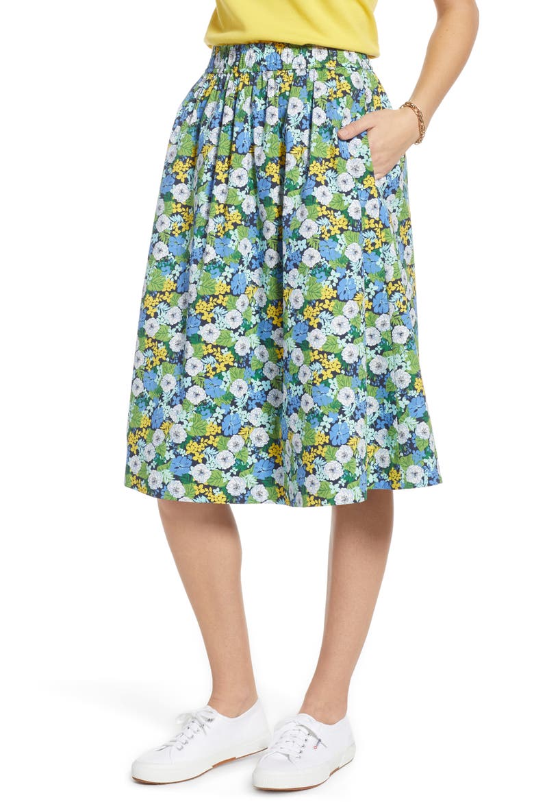 Pull-On Poplin Skirt, Main, color, BLUE PALM FLORAL