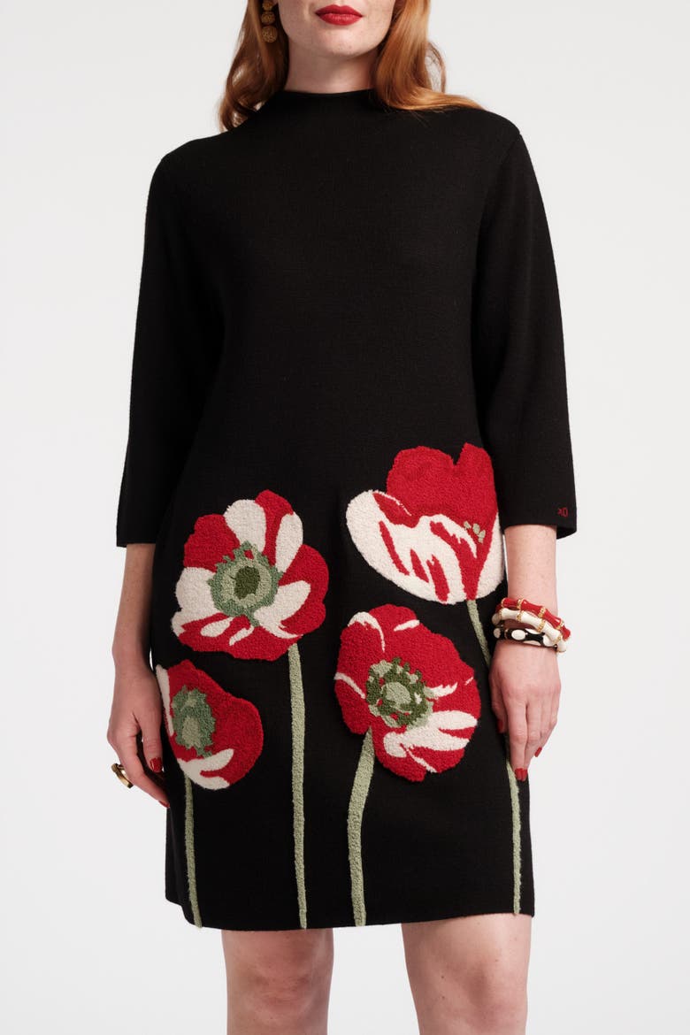 Annie Dress w/Embroidered Flowers
Paradise Poppy Wool Blend, Main, color, Black/Red/Multi