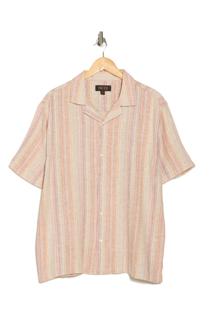 TRUTH Stripe Linen Blend Camp Shirt, Main, color, 