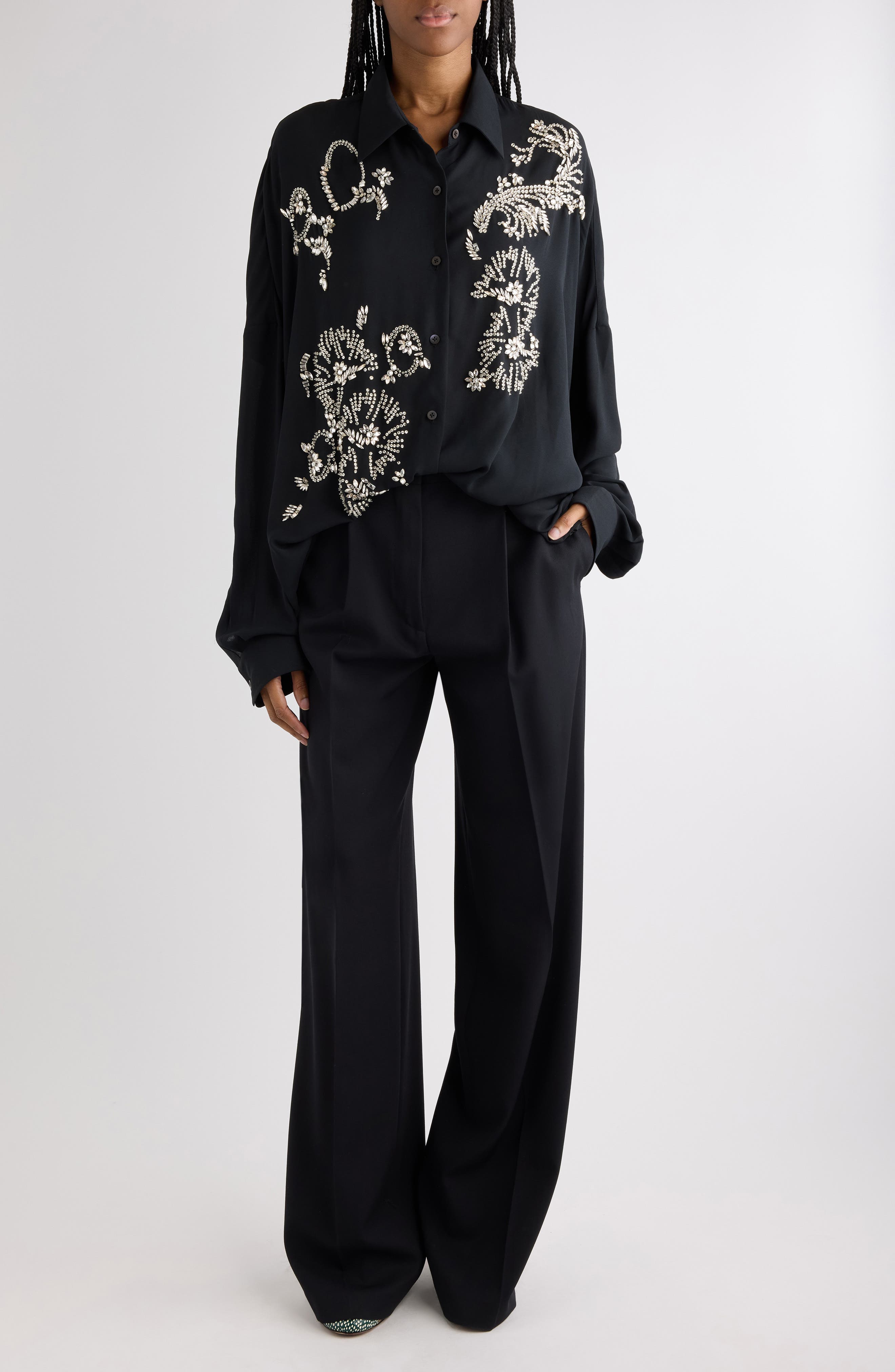 Dries Van Noten Wool Gabardine Wide Leg Pants (Women) | Nordstrom