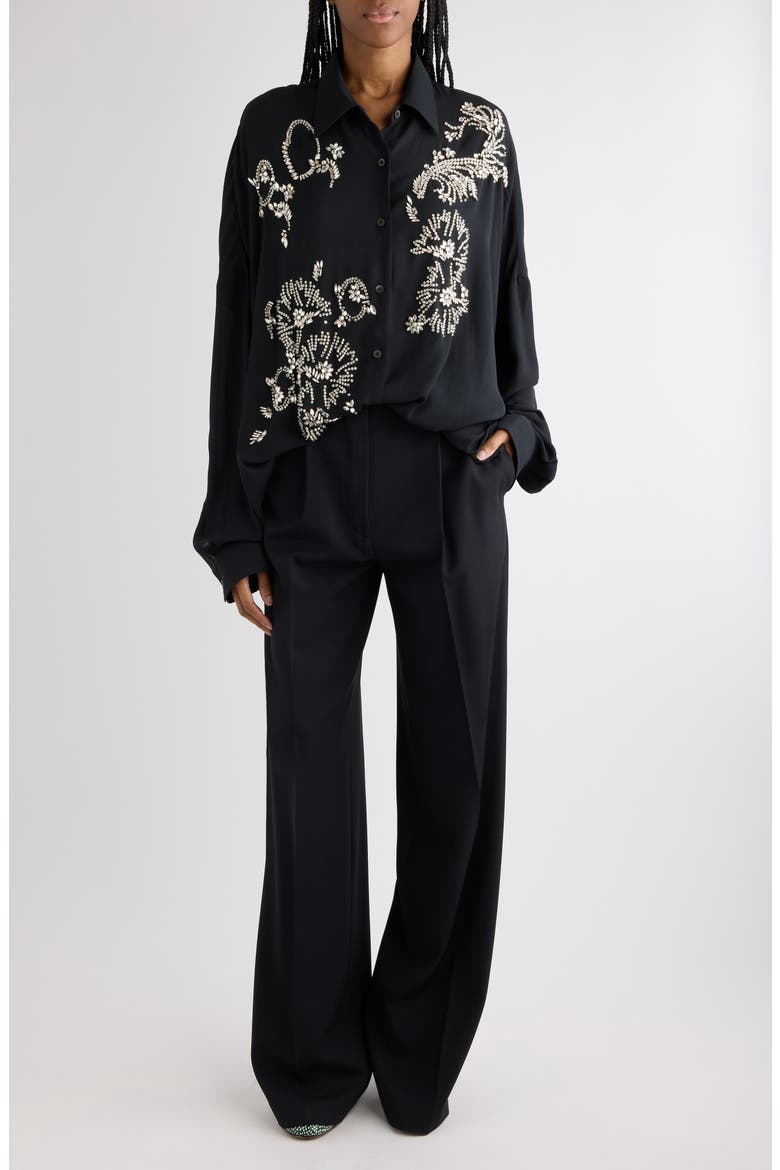 Wool Gabardine Wide Leg Pants, Alternate, color, BLACK