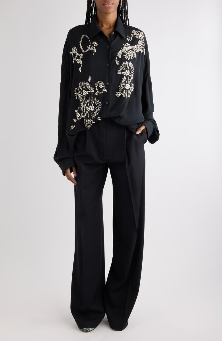 Dries Van Noten Wool Gabardine Wide Leg Pants, Alternate, color, Black