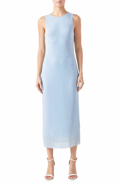 Embellished Rhinestone Mesh Midi Dress