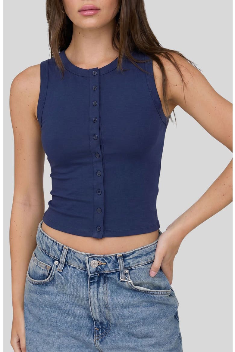 Button Down Cotton Jersey Tank, Main, color, NAVY