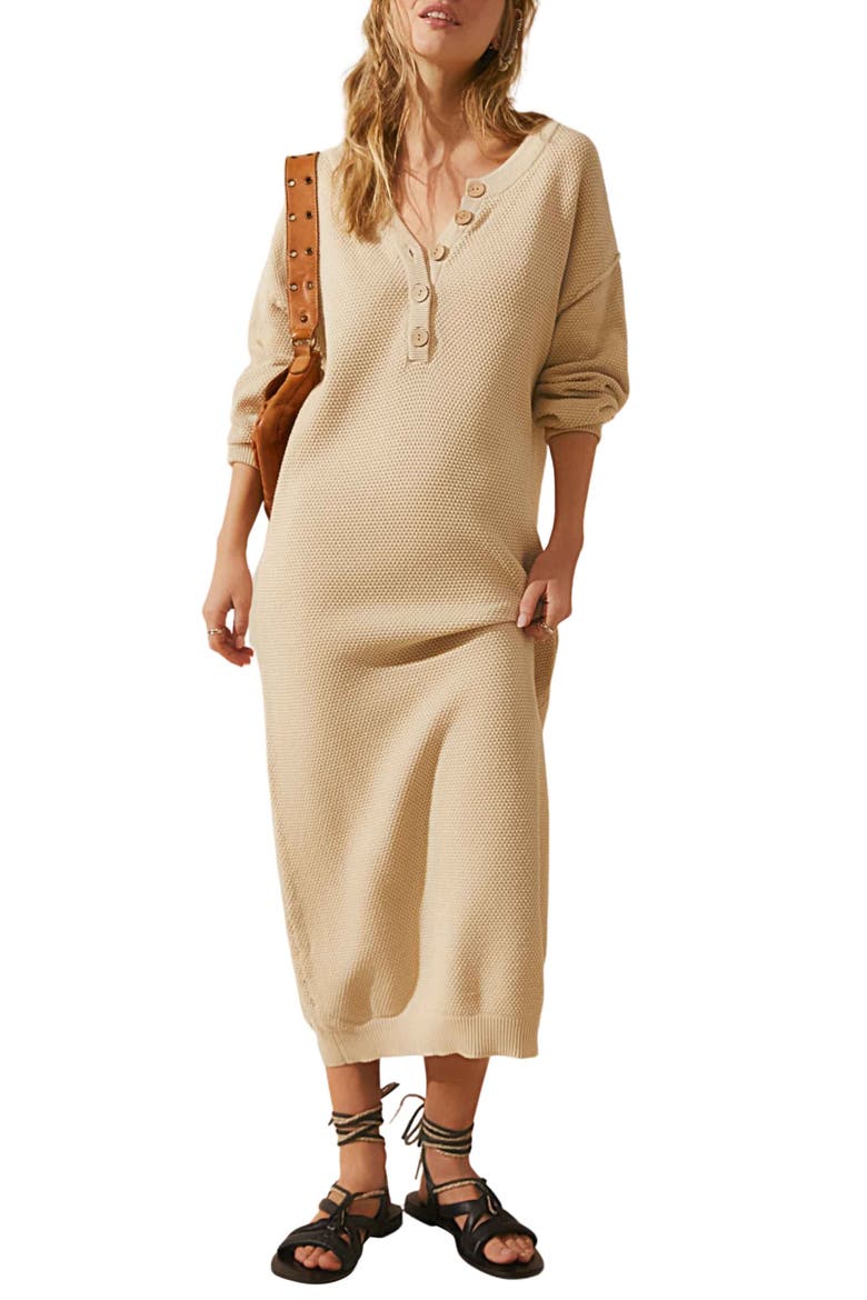 Hailee Long Sleeve Cotton Sweater Dress, Main, color, AU LAIT