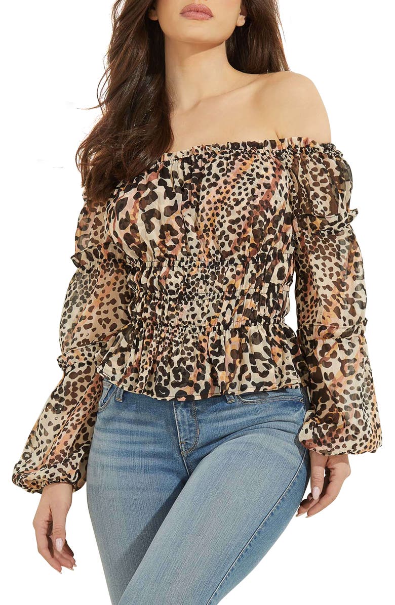GUESS Off the Shoulder Top, Main, color, 
