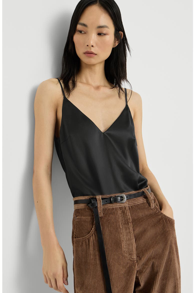 Stretch silk satin camisole, Alternate, color, Black